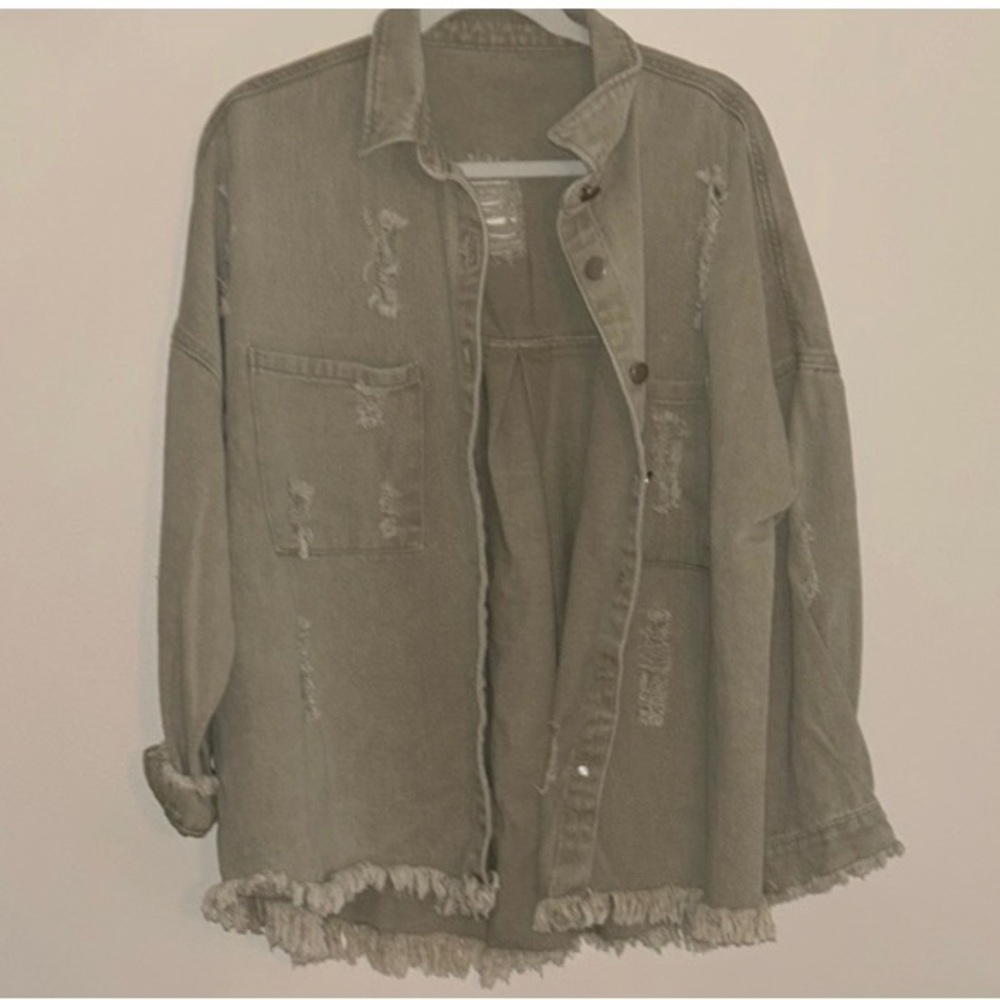 Distressed Green Denim Jacket